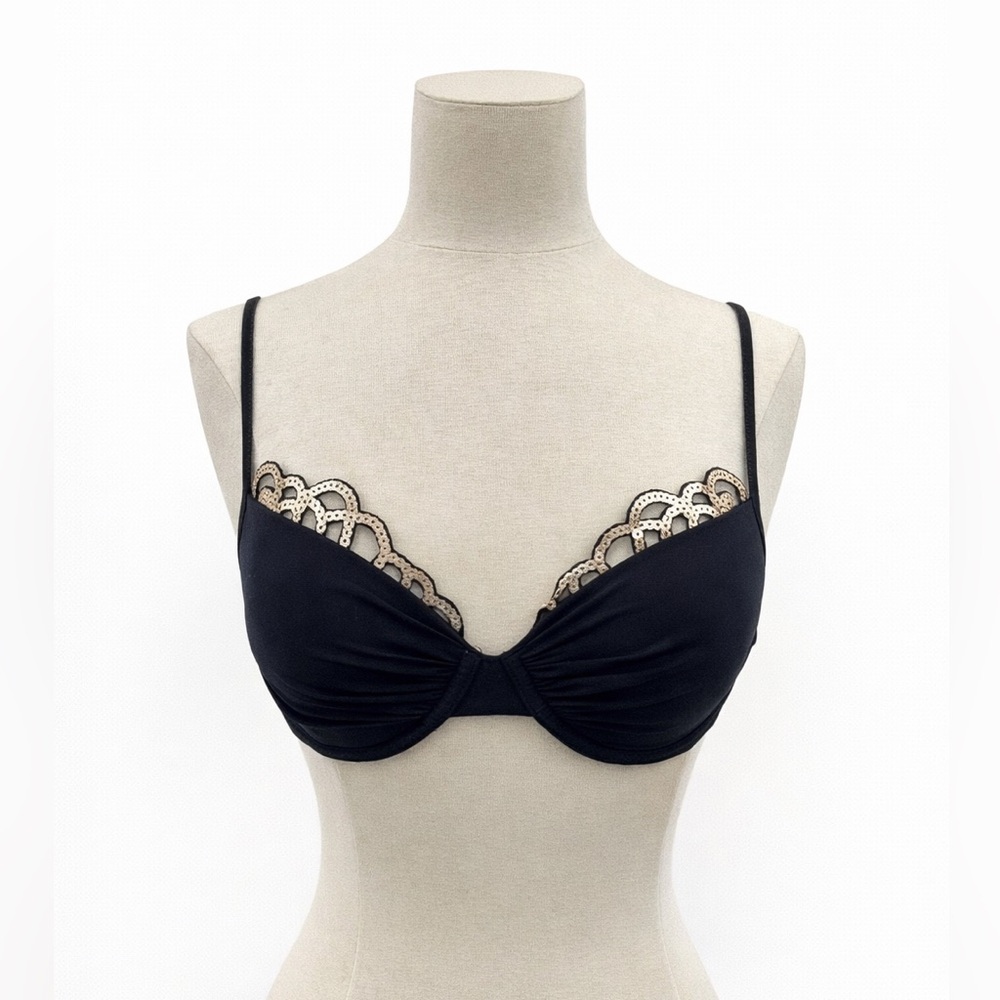 La Perla US6 Underwire Bikini Top sequin 0164 gold black scallop petal bubble